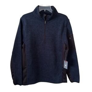 NWT Bevery Hills Polo‎ Club Mens Small Dark Blue & Black 1/4 Zip Pullover Shirt